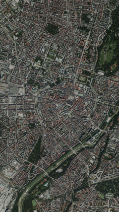 Luftbild einer Innenstadt von oben